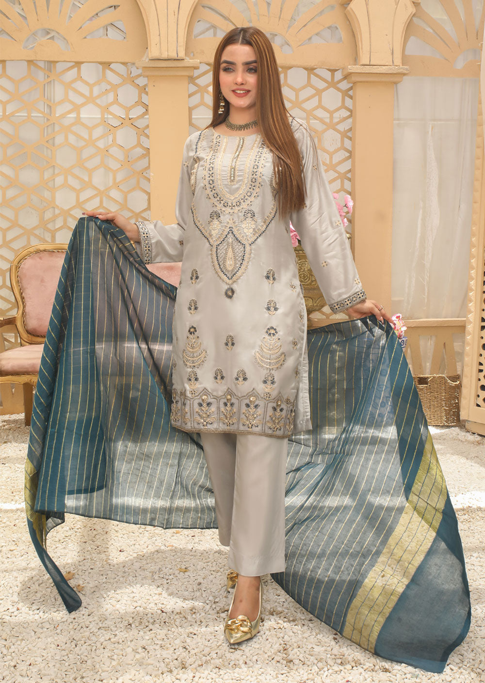 Moeez Rrr KLD206 Moeez - Grey Readymade Viscose Suit – Memsaab