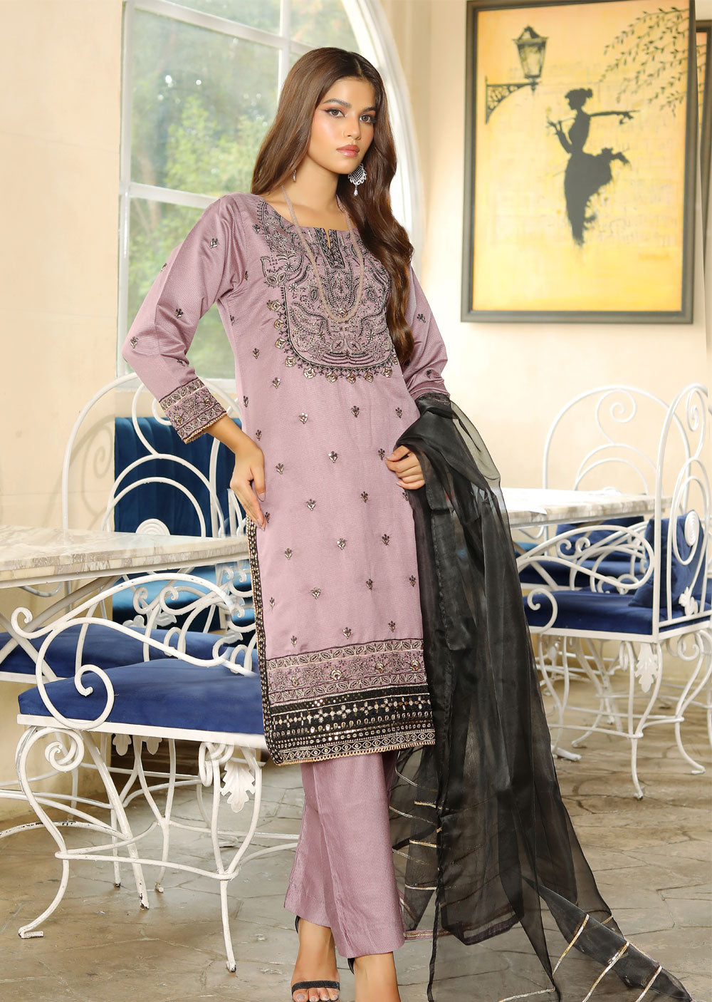 KLD312 Bahar - Lilac Readymade Khadi Net Suit - Memsaab Online