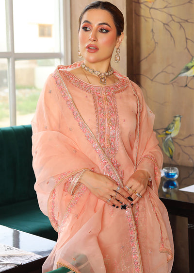 KLD323 Maya - Pink Readymade Organza Suit - Memsaab Online