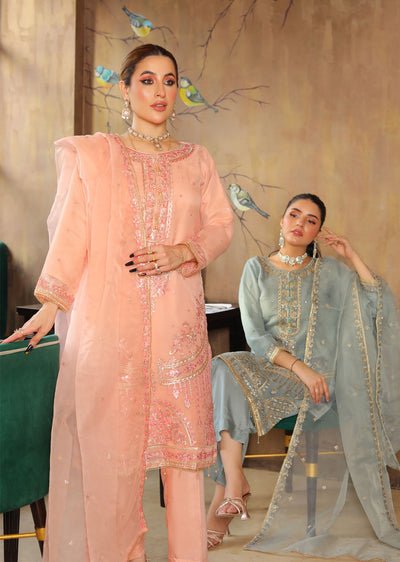 KLD323 Maya - Pink Readymade Organza Suit - Memsaab Online