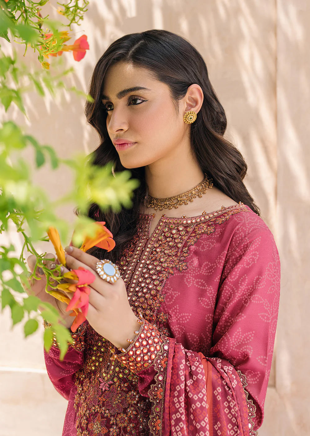 IZKN-12 - Pink - Readymade - Bandhani Chiffon Collection by Iznik 2025 - Memsaab Online