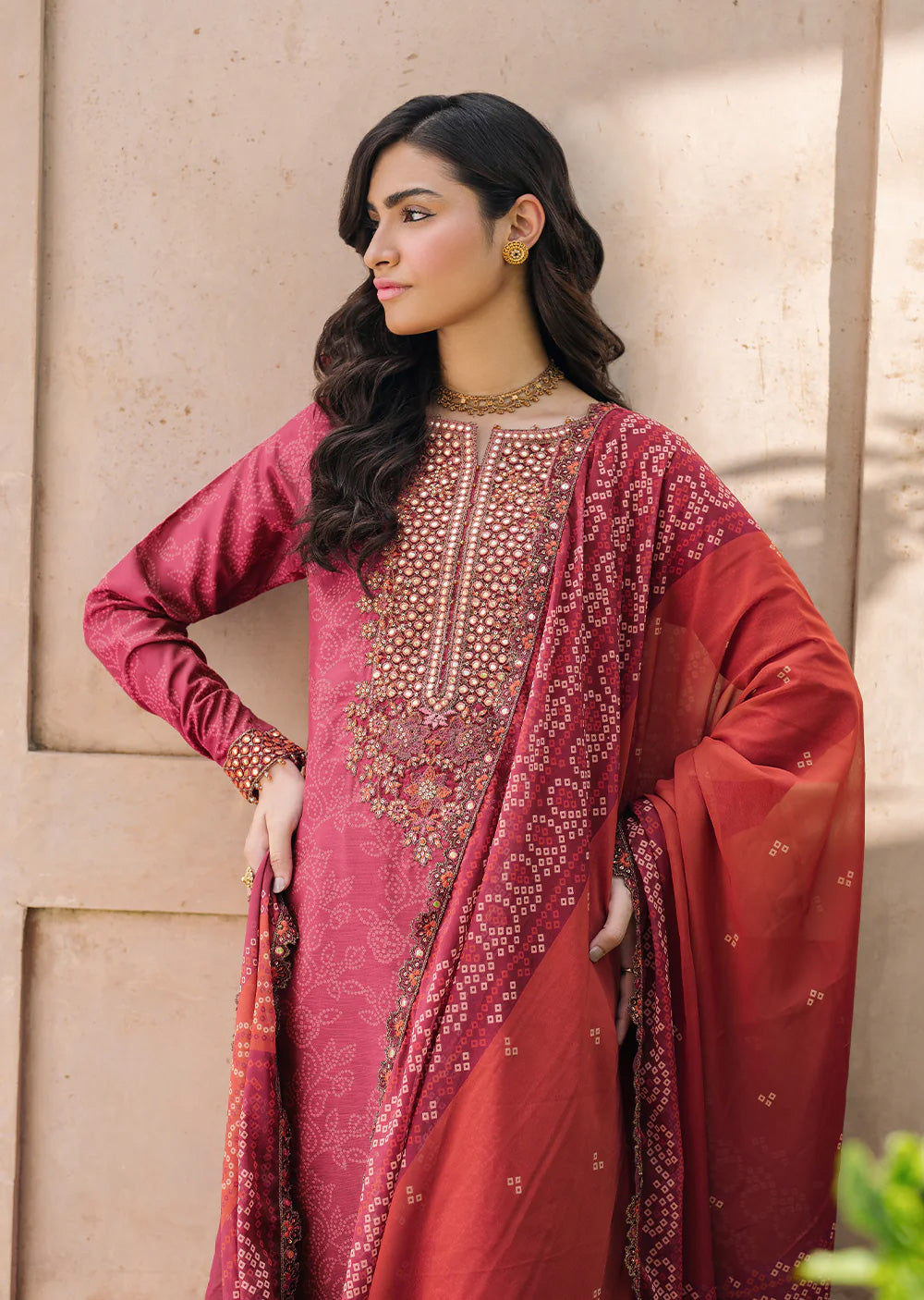 IZKN-12 - Pink - Readymade - Bandhani Chiffon Collection by Iznik 2025 - Memsaab Online