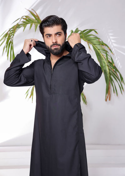 ASM48 Mens/Boys Black Hooded Thobe - Memsaab Online