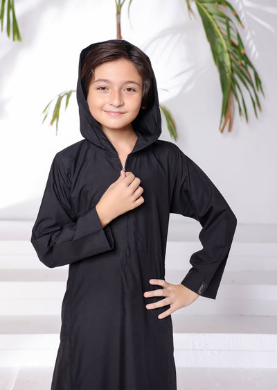 ASM48 Mens/Boys Black Hooded Thobe - Memsaab Online