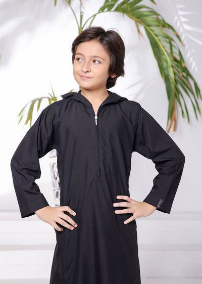 ASM48 Mens/Boys Black Hooded Thobe - Memsaab Online