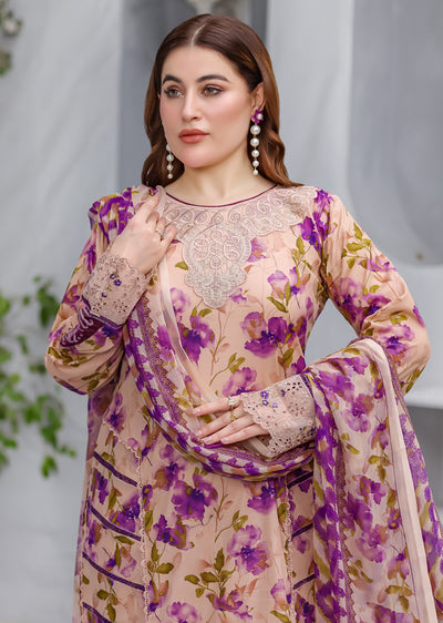MDNA-20 - Peach Embroidered Lawn Outfit - Memsaab Online