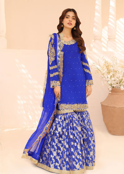SRB905 Nazzar Blue Ghararah Outfit by Sehrish B - Memsaab Online