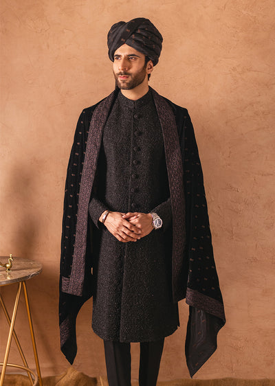 SHR-13 - Black - Readymade Mens Sherwani 2024 - Memsaab Online