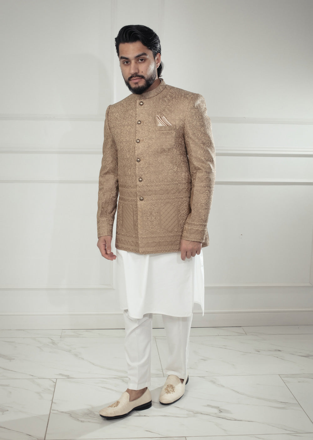 PC-712 - Gold Mens Embroidered Prince Coat - Memsaab Online