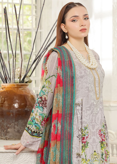 AMT48012 - Grey Readymade Lawn Suit - Memsaab Online