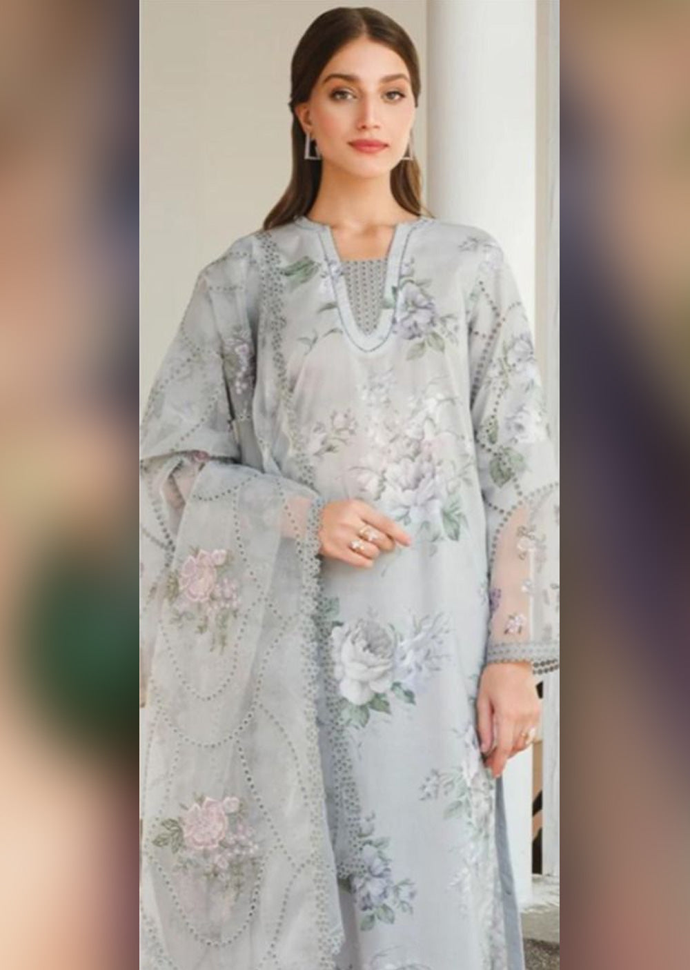 BTMR-01 - Grey - Unstitched - Baroque Inspired Dhanak Suit 2025 - Memsaab Online