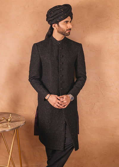 SHR-13 - Black - Readymade Mens Sherwani 2024 - Memsaab Online