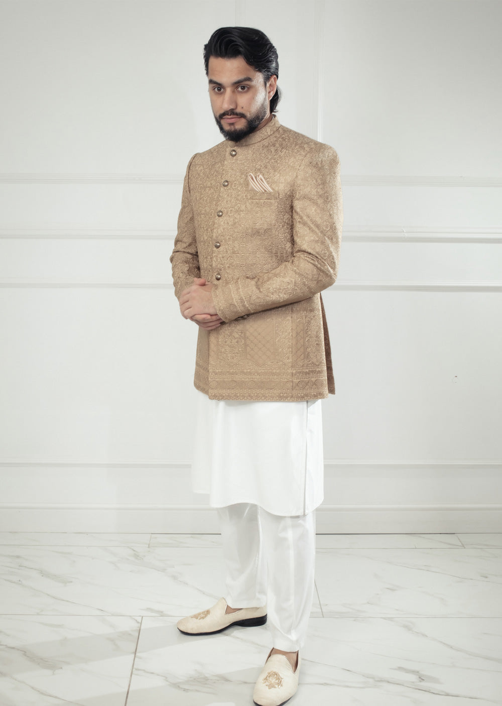 PC-712 - Gold Mens Embroidered Prince Coat - Memsaab Online