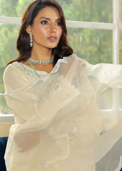 KLD322 Lamisa - Cream Readymade Organza Suit - Memsaab Online