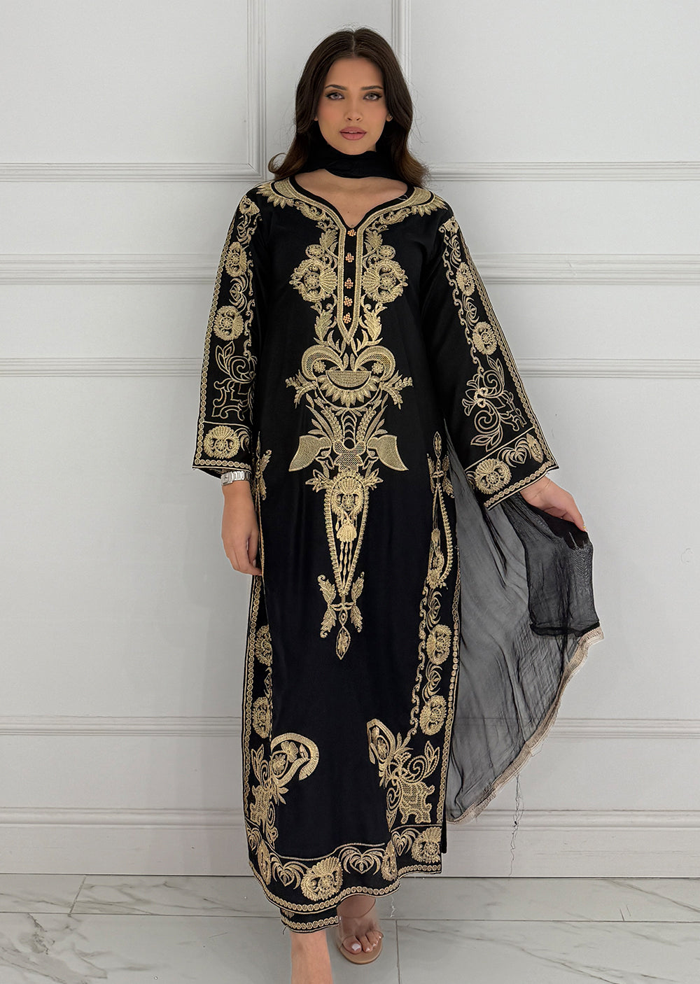 HK273 Riya - Black Linen Oufit - Memsaab Online