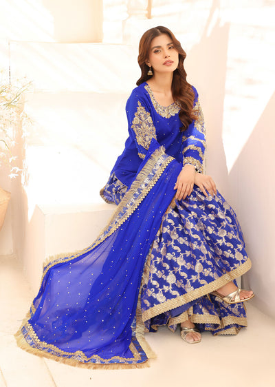 SRB905 Nazzar Blue Ghararah Outfit by Sehrish B - Memsaab Online