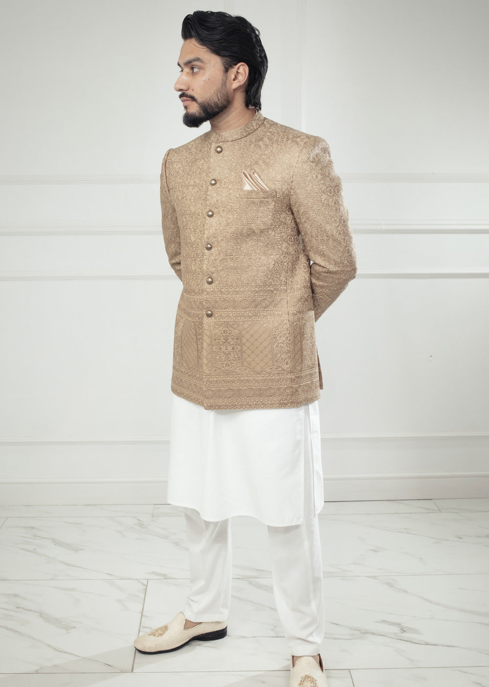 PC-712 - Gold Mens Embroidered Prince Coat - Memsaab Online