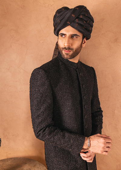 SHR-13 - Black - Readymade Mens Sherwani 2024 - Memsaab Online