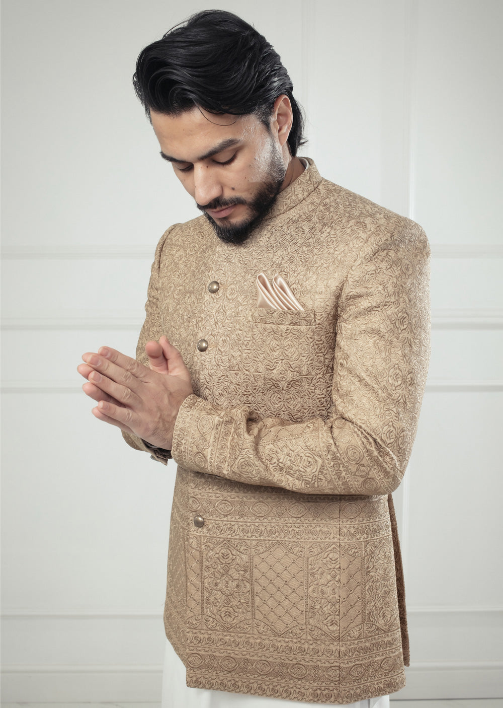 PC-712 - Gold Mens Embroidered Prince Coat - Memsaab Online