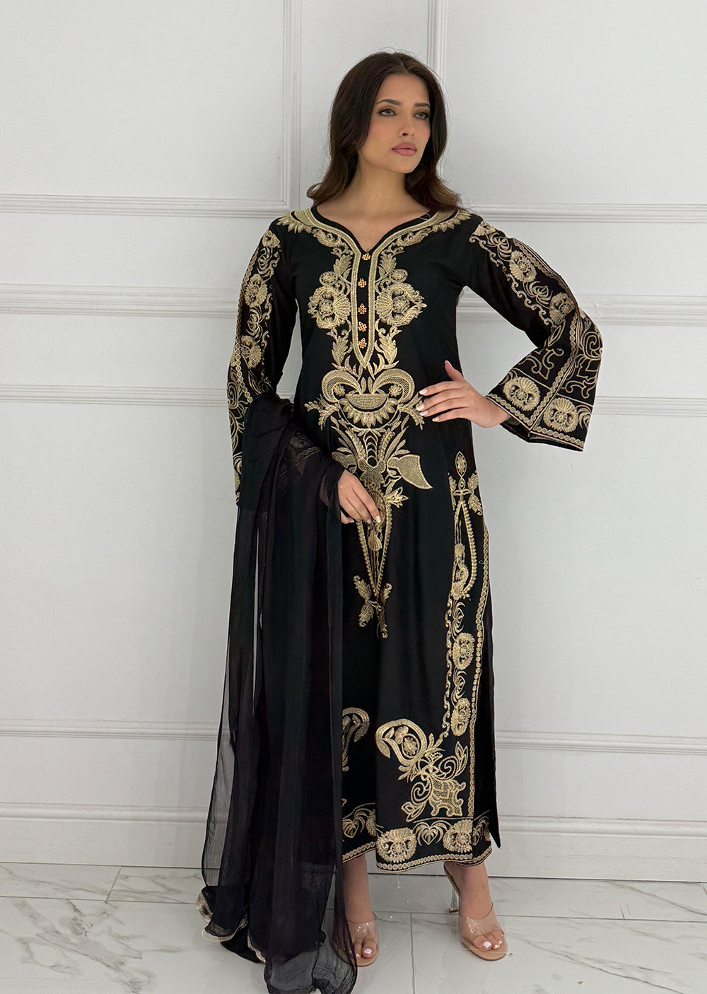 HK273 Riya - Black Linen Oufit - Memsaab Online