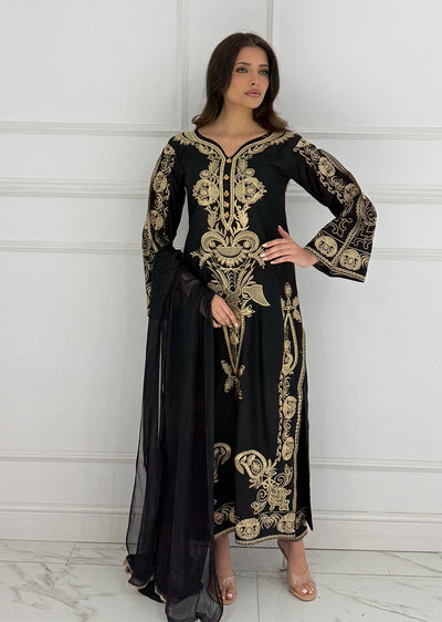 HK273 Riya - Black Linen Oufit - Memsaab Online