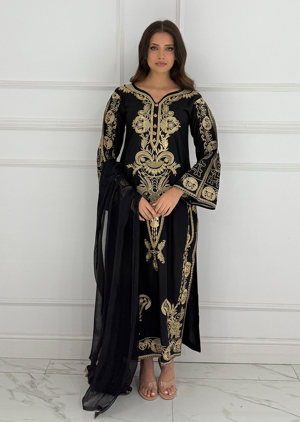 HK273 Riya - Black Linen Oufit - Memsaab Online