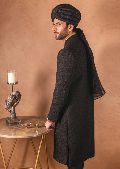 SHR-13 - Black - Readymade Mens Sherwani 2024 - Memsaab Online