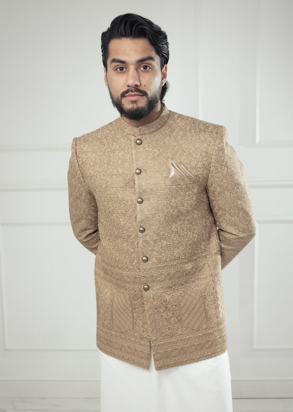 PC-712 - Gold Mens Embroidered Prince Coat - Memsaab Online