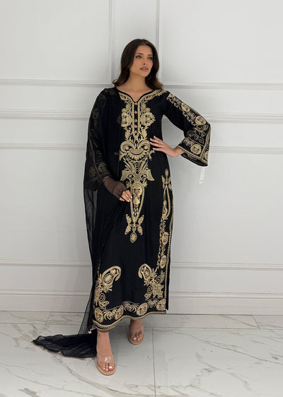 HK273 Riya - Black Linen Oufit - Memsaab Online