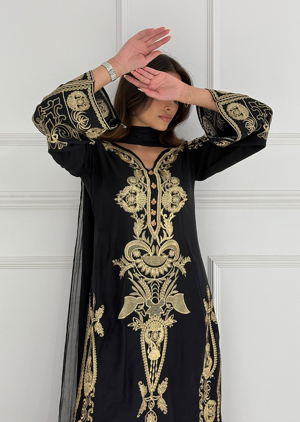 HK273 Riya - Black Linen Oufit - Memsaab Online