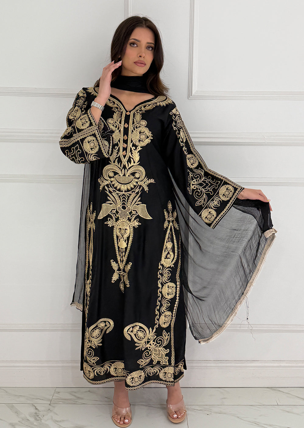 HK273 Riya - Black Linen Oufit - Memsaab Online