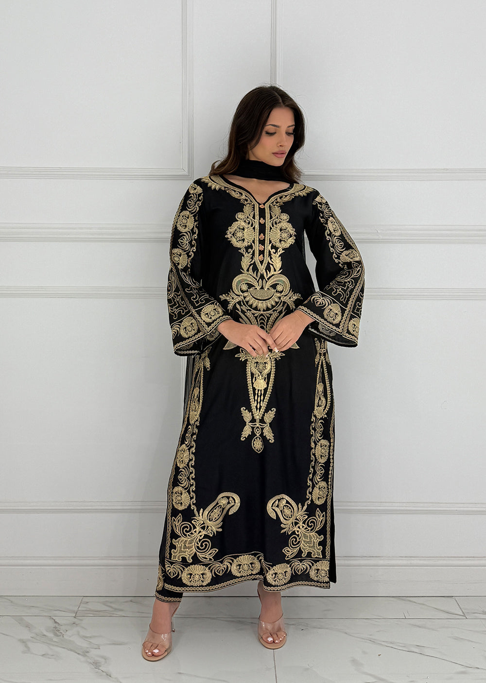 HK273 Riya - Black Linen Oufit - Memsaab Online