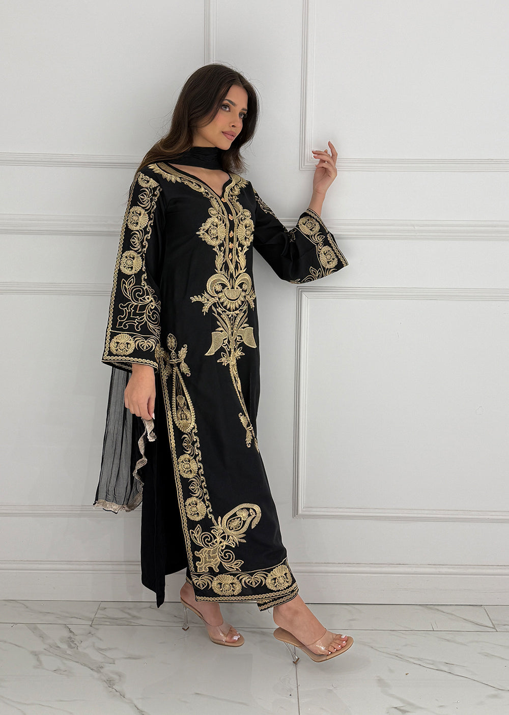 HK273 Riya - Black Linen Oufit - Memsaab Online