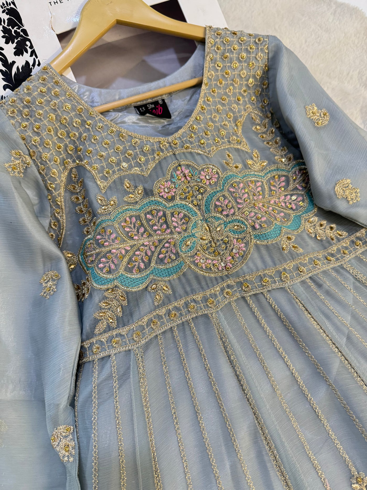 SHAZ6547 Grey Readymade Mother & Daughter Chiffon Dress - Memsaab Online