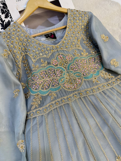 SHAZ6547 Grey Readymade Mother & Daughter Chiffon Dress - Memsaab Online