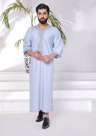 ASM285 baby Blue Father & Son Lightweight Moroccan Thobe - Memsaab Online