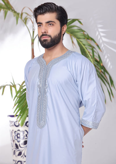 ASM285 baby Blue Father & Son Lightweight Moroccan Thobe - Memsaab Online