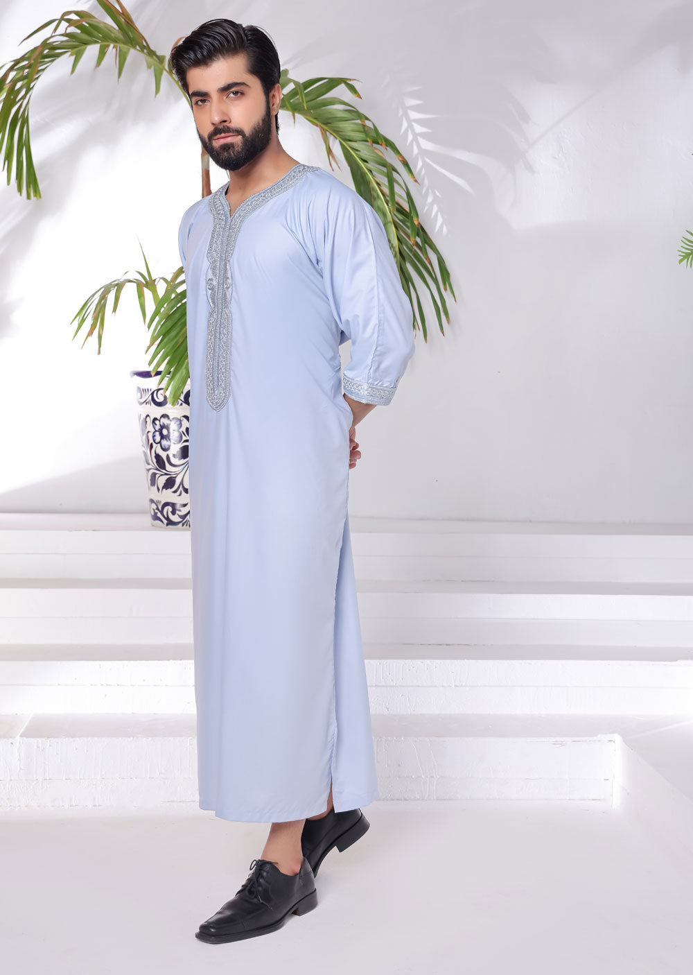 ASM285 baby Blue Father & Son Lightweight Moroccan Thobe - Memsaab Online