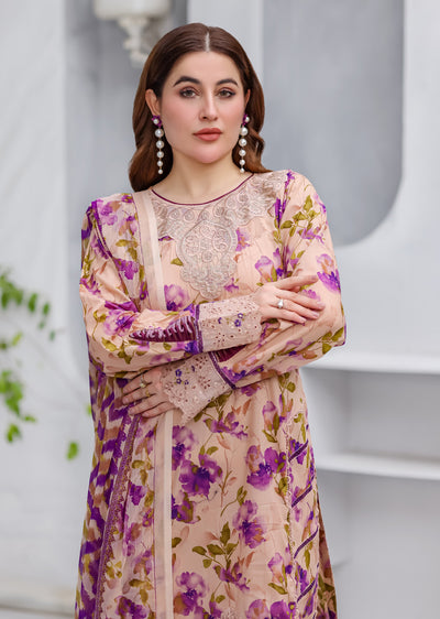 MDNA-20 - Peach Embroidered Lawn Outfit - Memsaab Online