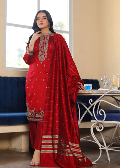 KLD314 / KLD1009 Dinah - Red Readymade Khadi Net Suit - Memsaab Online