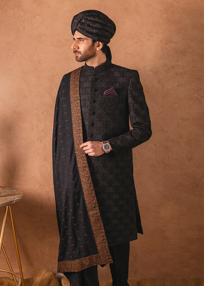 SHR-14 - Black - Readymade Mens Sherwani 2024 - Memsaab Online