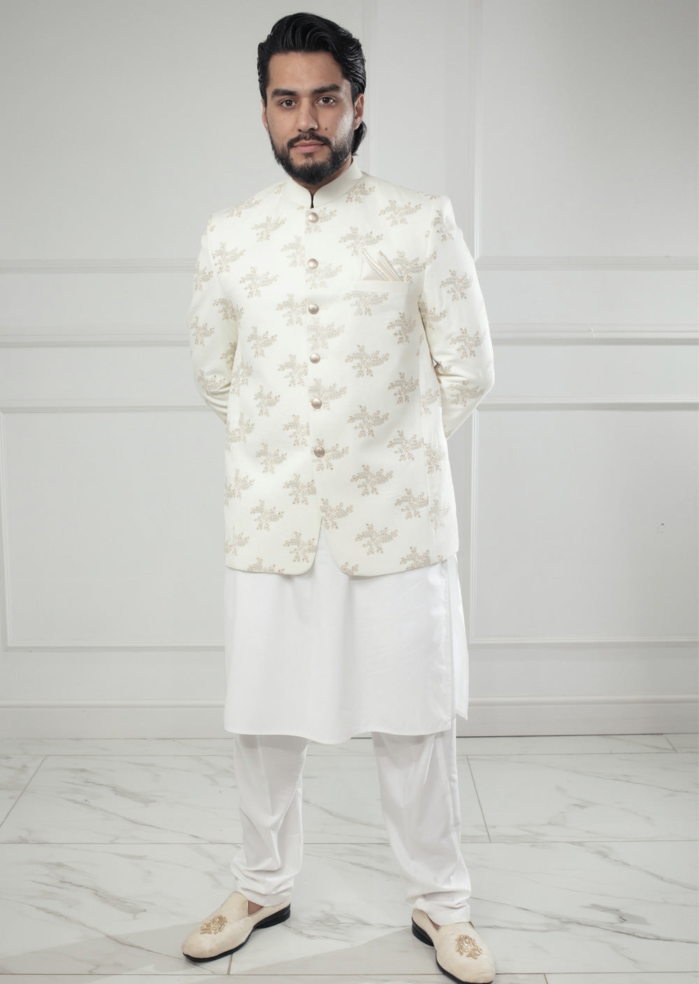 PC-708 - Off White Mens Embroidered Prince Coat - Memsaab Online