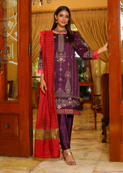 KLD302 Sanaya - Purple Readymade Khadi Net Suit - Memsaab Online