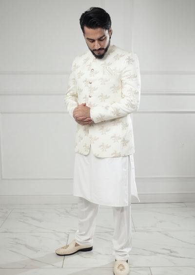 PC-708 - Off White Mens Embroidered Prince Coat - Memsaab Online