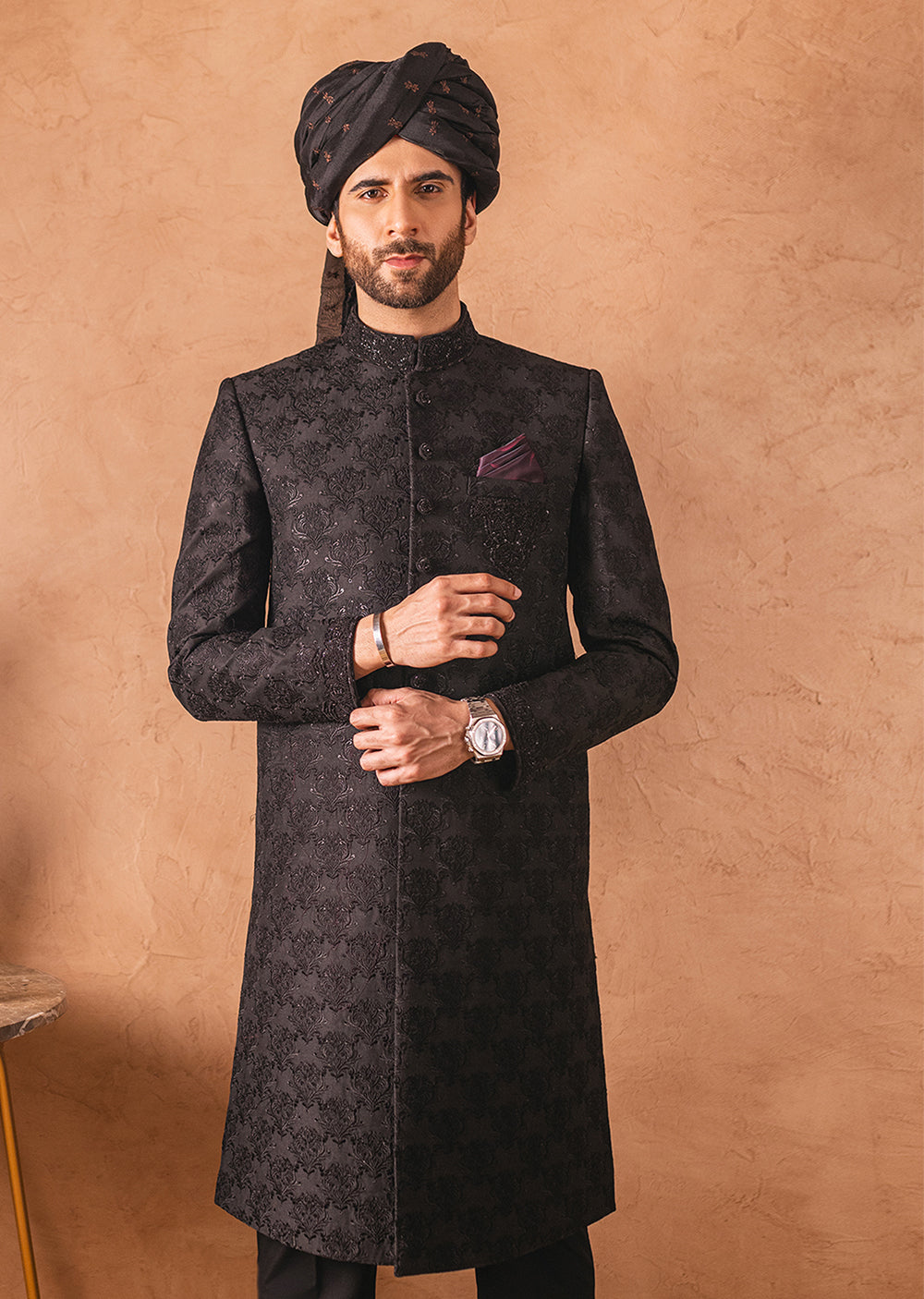 SHR-14 - Black - Readymade Mens Sherwani 2024 - Memsaab Online