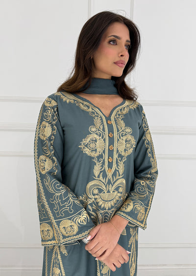 HK273 Riya - Grey Linen Oufit - Memsaab Online