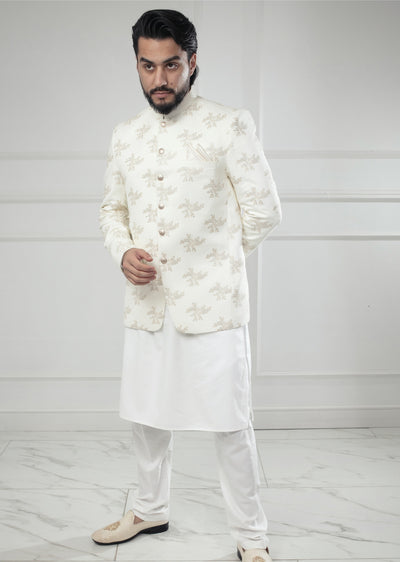 PC-708 - Off White Mens Embroidered Prince Coat - Memsaab Online