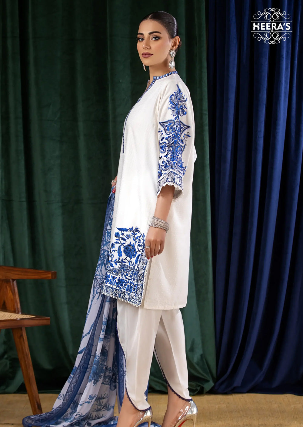 HSS-174 - Readymade - Peal Tulip Embroidered suit by Heeras - Memsaab Online