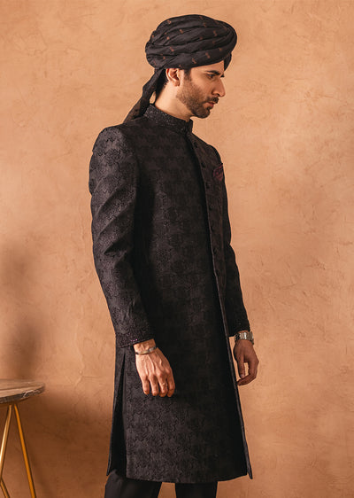 SHR-14 - Black - Readymade Mens Sherwani 2024 - Memsaab Online