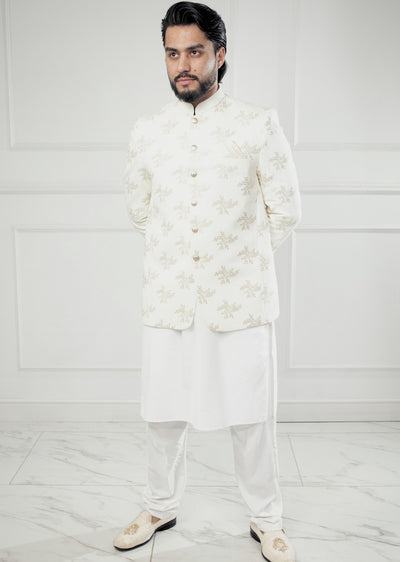 PC-708 - Off White Mens Embroidered Prince Coat - Memsaab Online